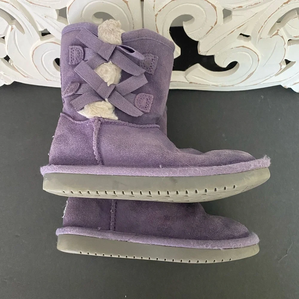 Koolaburra by Ugg Girls Purple Suede Boots 2 Bows Size 12 Boho Winter Cozy Warm